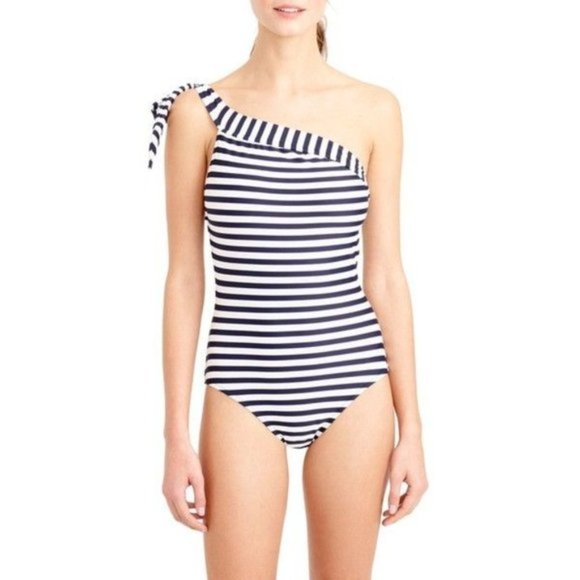 J. Crew Other - J. Crew one-shoulder one-piece in classic stripe